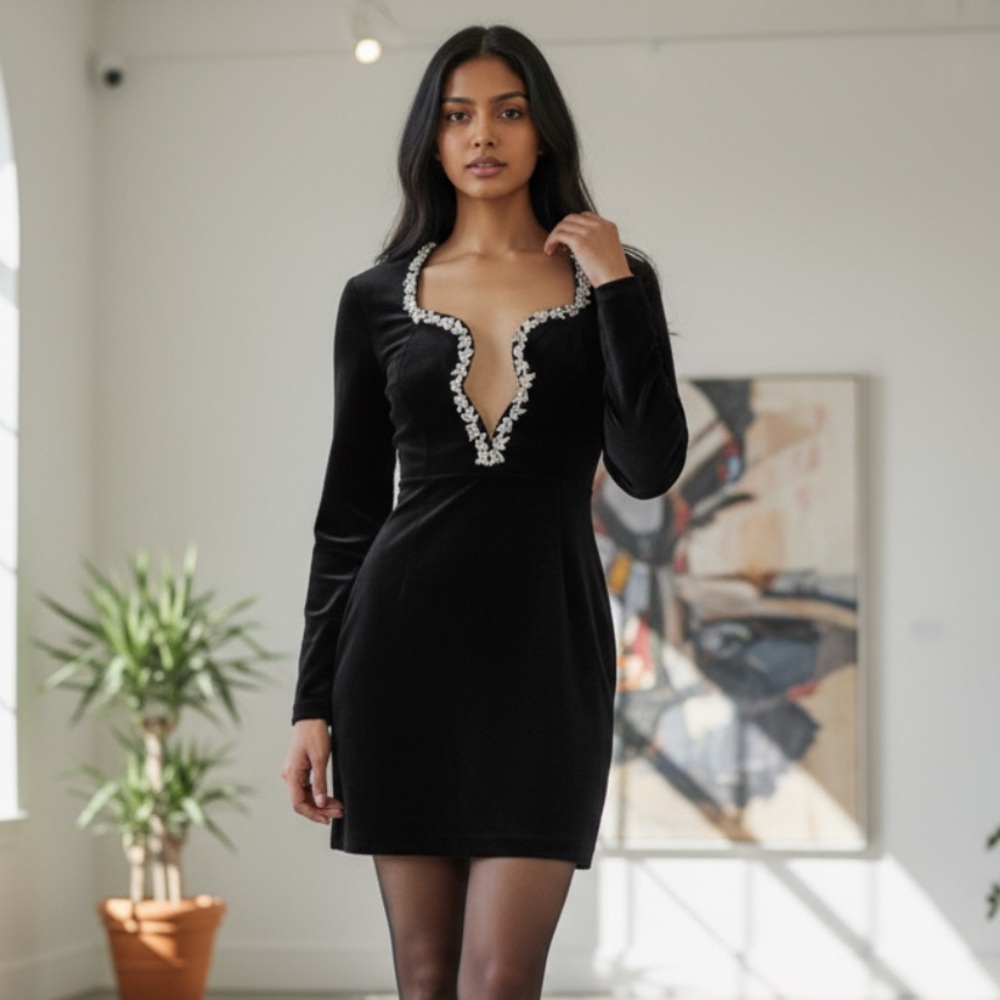 Anthropologie Bardot AUDRINA Velvet Mini Dress in Black